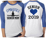 Glitter Gymnastics Senior Mom Shirt | Gymnastics Shirt|3/4 Sleeve Raglan | Customize with your Colors