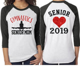 Glitter Gymnastics Senior Mom Shirt | Gymnastics Shirt|3/4 Sleeve Raglan | Customize with your Colors