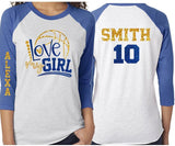Glitter Basketball Mom Shirt | Love My Girl | 3/4 Sleeve Raglan | Customize Names Number and Colors