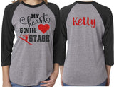 Glitter Dance Mom Shirt| Dance Shirt | My Heart is on the Stage | 3/4 Sleeve Raglan | Customize