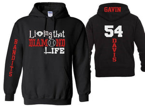 Glitter Baseball Hoodie | Customize with your Team & Colors | Adult or Youth Sizes