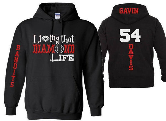 Glitter Baseball Hoodie | Customize with your Team & Colors | Adult or Youth Sizes