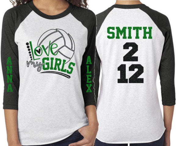 Glitter Volleyball Shirt | Love My Girls | Volleyball Mom Shirt  | Two Names Two Numbers