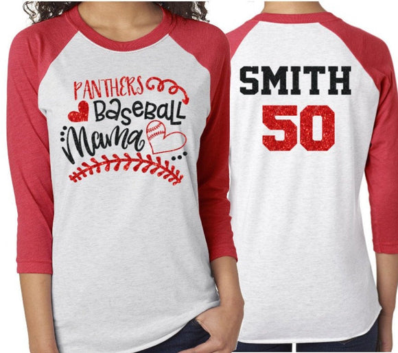 Glitter Baseball Mom Shirt | 3/4 Sleeve Shirt | Customized Baseball Mom Shirt
