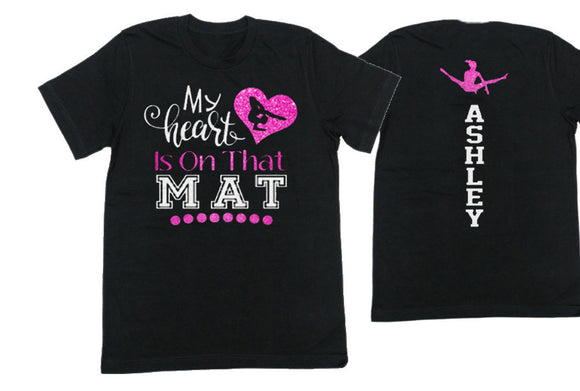 Glitter Gymnastics Mom Shirt | Gymnastics Shirt |My Heart is on the Mat | Customize Colors