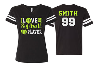 Glitter Softball Mom | I Love My Softball Player | V-neck Short Sleeve Shirt