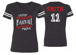 Glitter Baseball Laces T-Shirt |Proud Baseball Mom| V-neck Short Sleeve Shirt