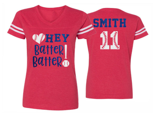 Hey Batter Batter | Glitter Baseball Mom Shirt | Baseball Shirt | Customize