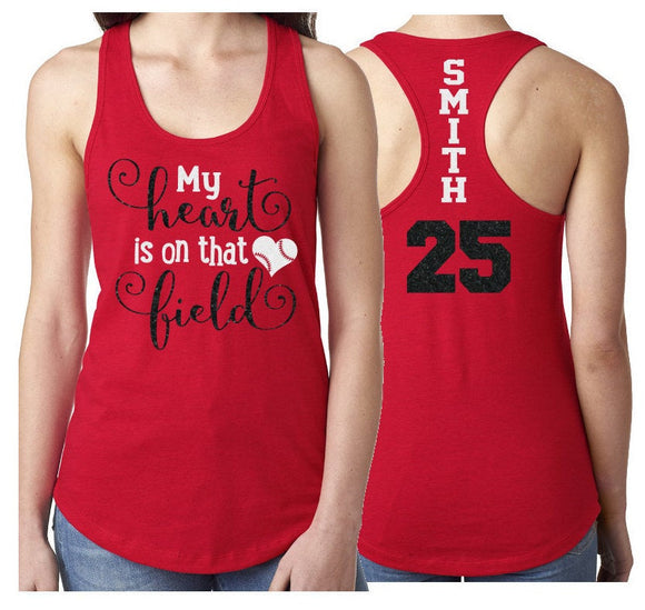 Baseball  Mom Tank Top | Glitter My Heart is on that Field Tank Top | Baseball Tank Top | Customize Team & Colors