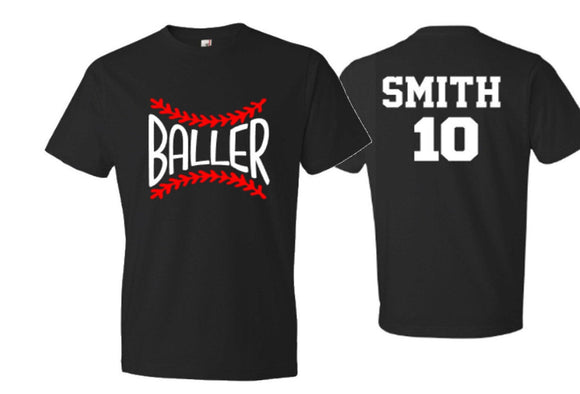 Baller Shirt | Short Sleeve Baseball Shirt | Customize Youth or Adult