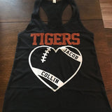 Glitter Football Heart Mom Tank Tops | Football Tank Tops |  Football Shirts | Football Heart Racerback Tank Top | Customize