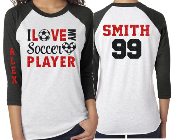 Glitter Soccer Mom Shirt | Soccer Shirt | 3/4 sleeve Raglan | Customize Colors