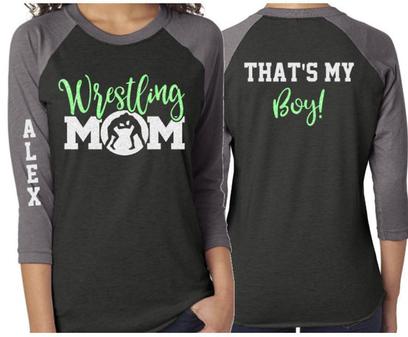 Glitter Wrestling Shirt | Wrestling Mom Baseball Shirt | 3/4 Sleeve Raglan | Customize with your Team & Colors