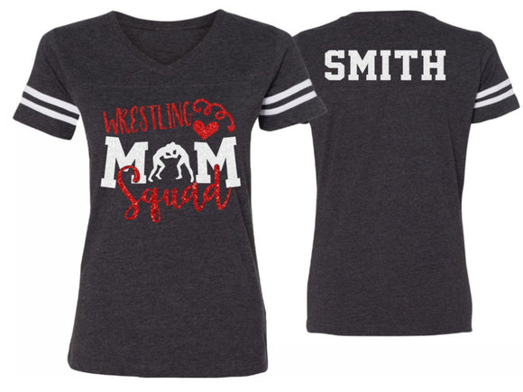 Glitter Wrestling Mom Squad Shirt | Wrestling Short Sleeve V-neck Shirt | Customize