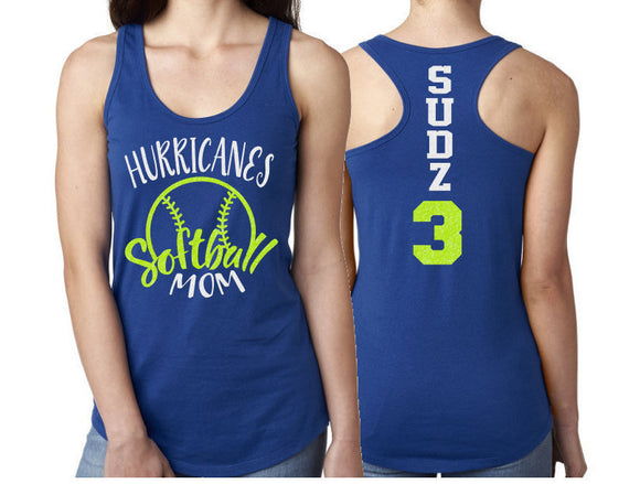 Glitter Softball Mom Tank Top | Customize Colors, Name, & Number |Custom Softball Tank |Softball Bling | Mom, Sister, Aunt Stepmom, Grandma