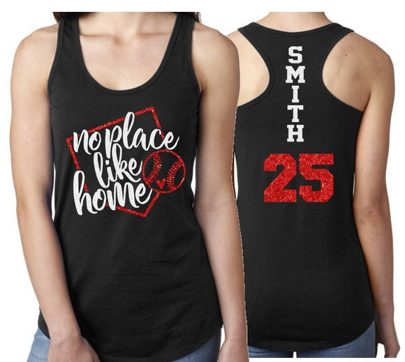 Baseball  Mom Tank Top | Glitter No Place Like Home Tank Top | Baseball Tank Top | Customize Team & Colors