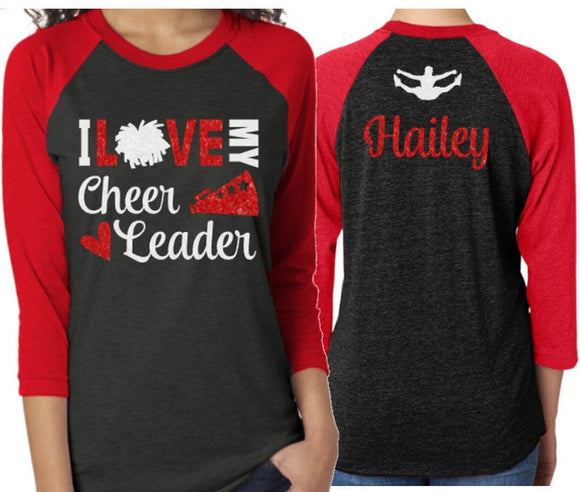 Glitter Cheer Shirt | I Love My Cheerleader | Cheer Mom Shirt | 3/4 Sleeve Raglan |  Cheer Bling | Cheer Spirit Wear | Customize Colors