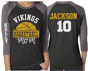 Glitter Basketball Mom Shirt | Basketball Bling | Basketball Spirit Wear | Customize Team & Colors | 3/4 Sleeve Raglan