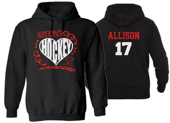 Glitter Hockey Hoodie | Hockey Bling | Hockey Hoodie | Hockey Spirit Wear | Customize with your Team & Colors