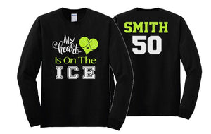 Hockey My Heart is on the Ice Shirt | Hockey Mom | Long Sleeve Shirt | Hockey Bling | Hockey Spirit Wear | Customize  Colors