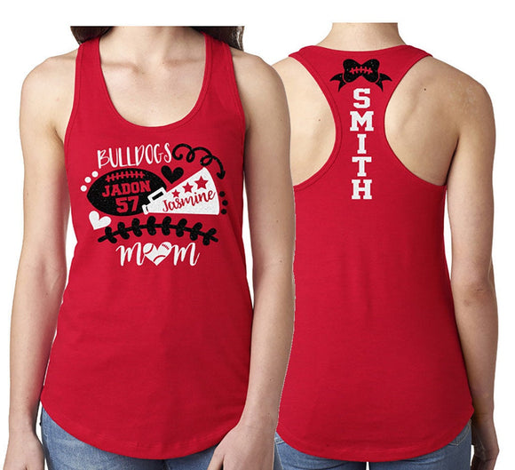 Glitter Football & Cheer Tank | Cheer and Football Mom | Racer Back Tank| Cheer Mom Shirts | Customize Team and Colors