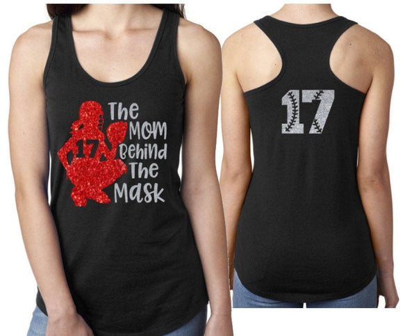 Glitter Softball Mom Tank Top | The Mom Behind the Mask | Customize Colors, Name, & Number |Custom Softball Tank |Softball Bling