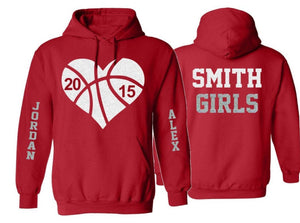 Glitter Basketball Hoodie Basketball Heart Basketball Hoodies