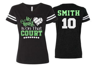 Glitter My Heart is on that Court | Volleyball Mom Shirt | Volleyball Shirt | Volleyball Bling | Vneck Short Sleeve Shirt | Customize