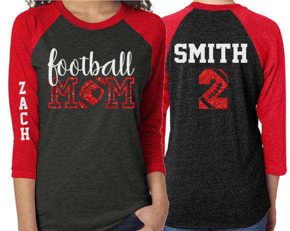 Football Shirt | Glitter Football Mom Shirt | 3/4 Sleeve Shirt | Customize Team & Colors