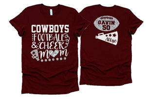 Glitter Football & Cheer Mom Shirt |  Football and Cheer Mom Shirts | Bella Canvas Tshirt | Short Sleeve Shirt | Customize Team and Colors