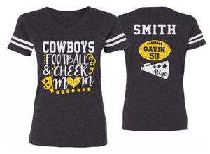 Glitter Football & Cheer Mom Shirt | Football and Cheer Shirts | Short Sleeve Vneck Shirt | Customized Football Shirt