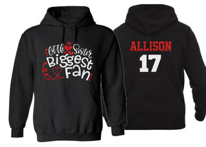 Glitter Hockey Little Sister Biggest Fan Hoodie | Hockey Bling | Hockey Hoodie | Hockey Spirit Wear | Customize Colors