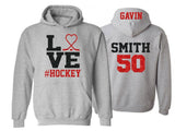 Glitter Love Hockey Hoodie | Hockey Bling | Hockey Hoodie | Hockey Spirit Wear | Customize Colors | Youth or Adult
