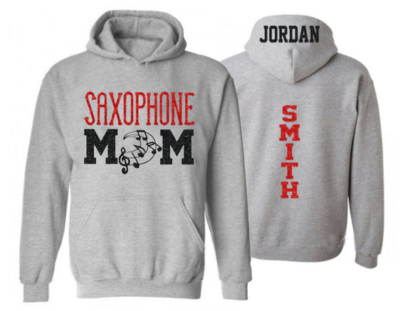 Glitter Saxophone Mom Hoodie | Band Hoodie | Customize with your Colors