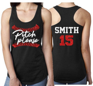 Glitter Pitch Please Baseball Mom Tank Top | Racerback Tank | Baseball Mom Tank Tops | Baseball Shirts | Customize Your Team & Colors