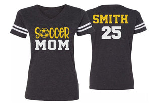Glitter Soccer Mom Shirt | Soccer Shirts | Soccer Mom Shirts | Cute Soccer Shirts |  V-neck Short Sleeve Raglan Shirt | Customize Colors