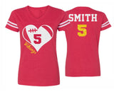 Glitter Football Heart Shirt | Football Shirt |  V Neck Short Sleeve Shirt | Football Bling | Customize Football Shirt
