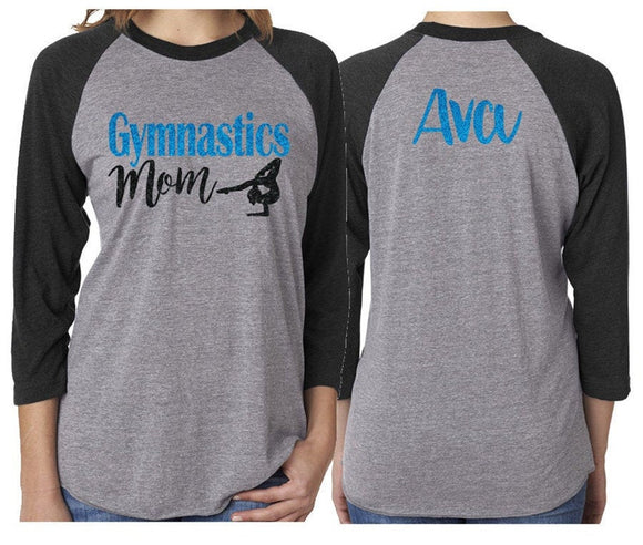 Glitter Gymnastics Mom Shirt | Gymnastics Shirts | Gymnastics Mom Shirts | Custom Gymnastics Shirt | 3/4 Sleeve Raglan | Customize Colors