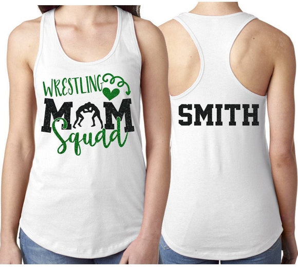 Glitter Wrestling Mom Squad Tank | Racerback Tank Top | Wrestling Tank Tops | Wrestling Bling | Wrestling Spirit Wear | Customize  Colors