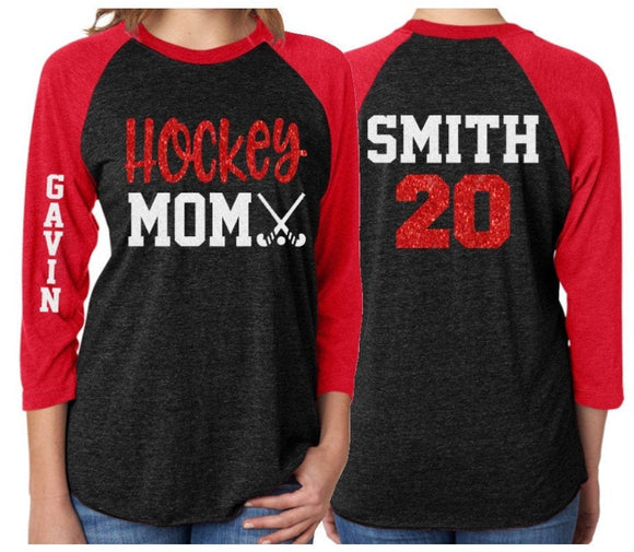 Glitter Hockey Mom shirt | Field Hockey Shirts | Glitter Hockey Mom shirt | Hockey Bling | Hockey Spirit Wear | Customize Colors
