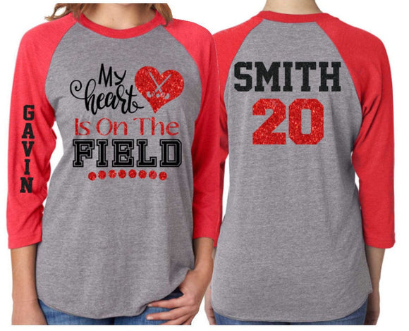 Glitter My Heart is on the field shirt | Hockey Shirt | Glitter Hockey Mom shirt  | Hockey Bling | Hockey Spirit Wear | Customize Colors