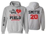 Hockey My Heart is on the Field Mom Hoodie  | Field Hockey Hoodies | Hockey Spirit Wear | Customize Colors