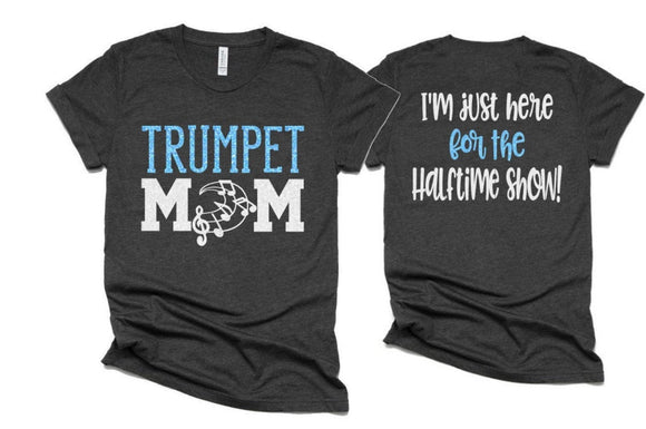 Glitter Trumpet Mom T-shirt | Band Shirts | Short Sleeve Tshirt | Bella Canvas Tshirt | Customize with your Colors