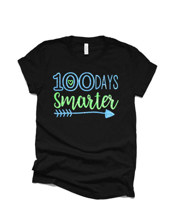 Glitter 100 Days Smarter Shirt | 100 Days Shirt | Bella Canvas Short Sleeve T-shirt | 100th Day of School | Youth or Adult