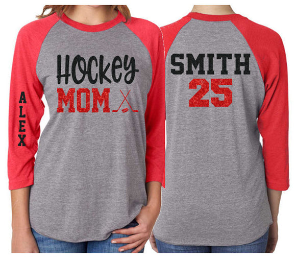 Glitter Hockey Mom shirt | Ice Hockey Shirts | Glitter Hockey Mom shirt | Hockey Bling | Hockey Spirit Wear | Customize Colors