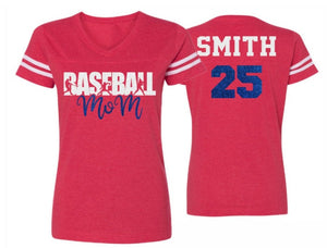Glitter Baseball Mom Shirt |Baseball Spiritwear | Baseball shirt | V-neck Short Sleeve Shirt