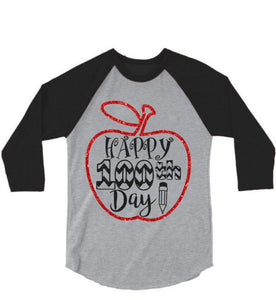 Glitter Happy 100th Day Shirt | 3/4 Sleeve Baseball Shirt Youth | 100 Days of School Shirt