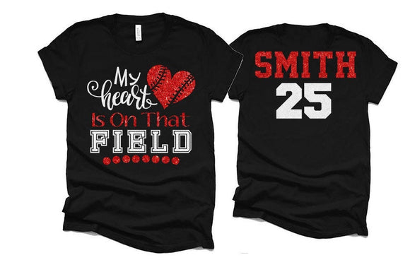 Glitter Baseball Mom Shirt| My Heart is that Field | Baseball Shirt | Bella Canvas Tshirt | Customize your team & colors