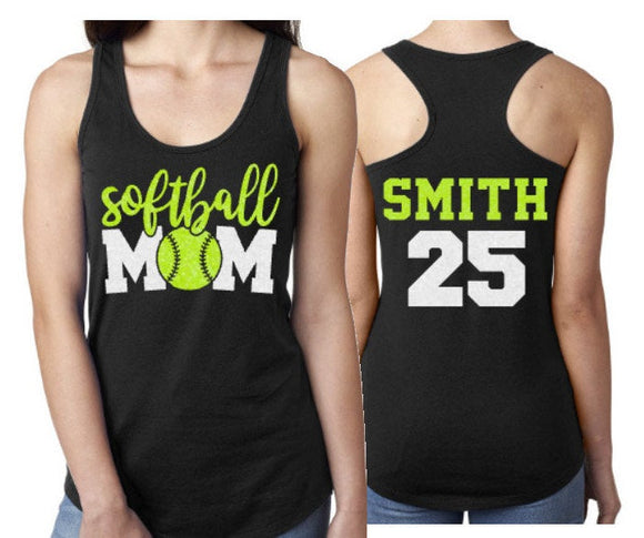 Glitter Softball Mom Tank Top | Softball Tank Top | Customize Your Colors | Softball Bling | Personalized Softball