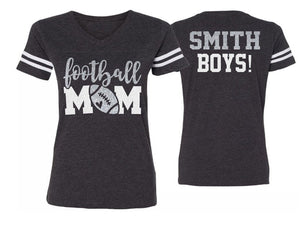 Glitter Football Mama Shirts | Football Shirt |  Two Player Shirt | V Neck Short Sleeve Shirt | Football Bling | Customize Football Shirt